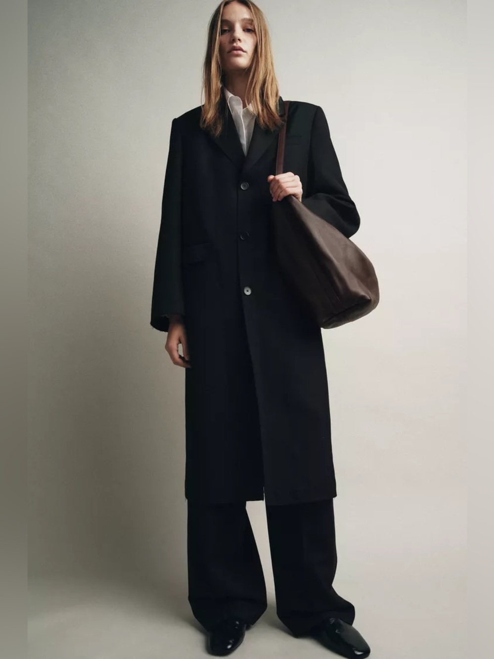 Zara Genuine Leather Tote Shoulder Bag in Dark Brown - Picture 9 of 9